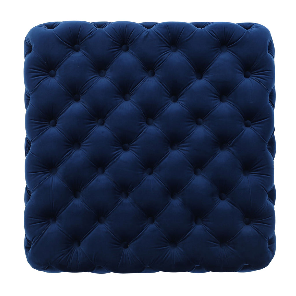Modern Glam Velvet Ottoman with Button-Tufted Diamond Stitching