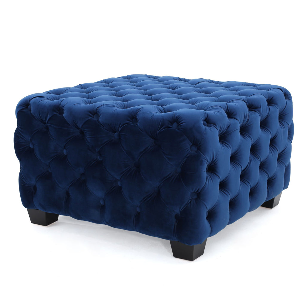 Modern Glam Velvet Ottoman with Button-Tufted Diamond Stitching