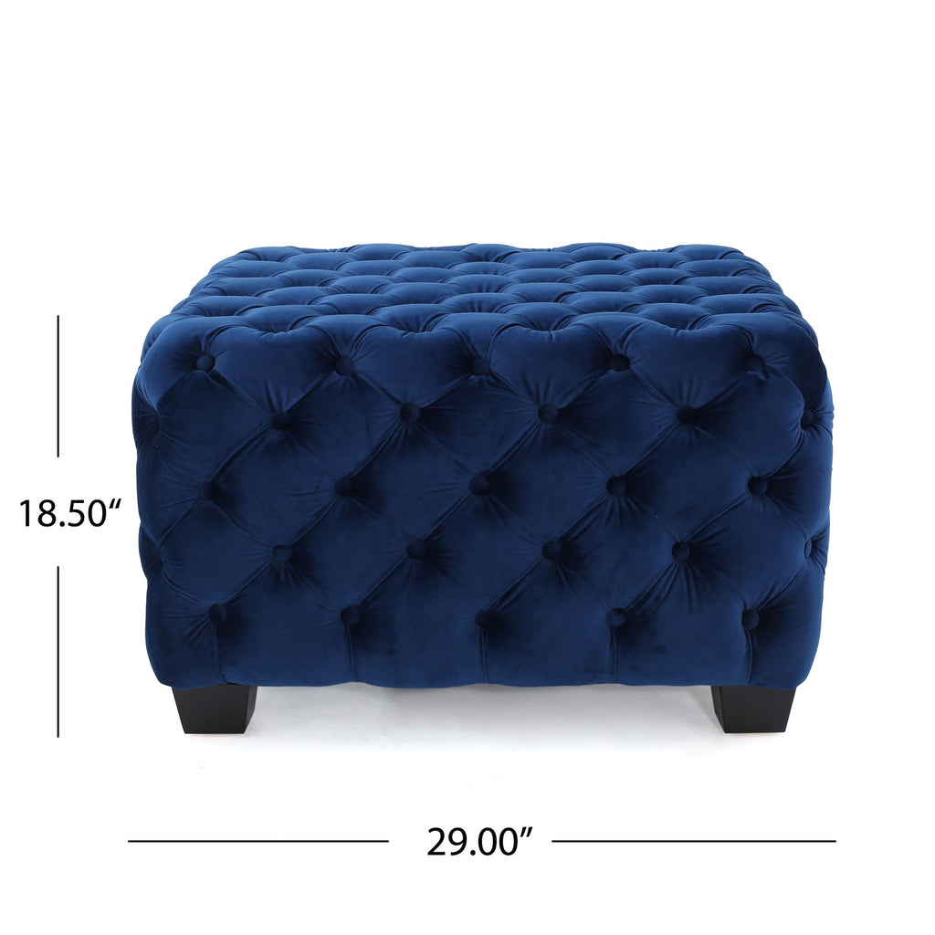 Modern Glam Velvet Ottoman with Button-Tufted Diamond Stitching
