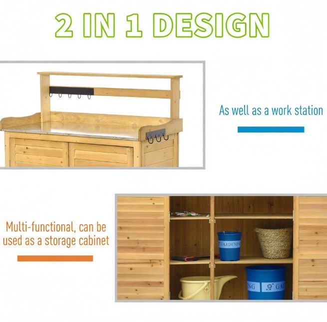 Outdoor Garden Tool Storage Shed with Potting Bench and Magnetic Doors