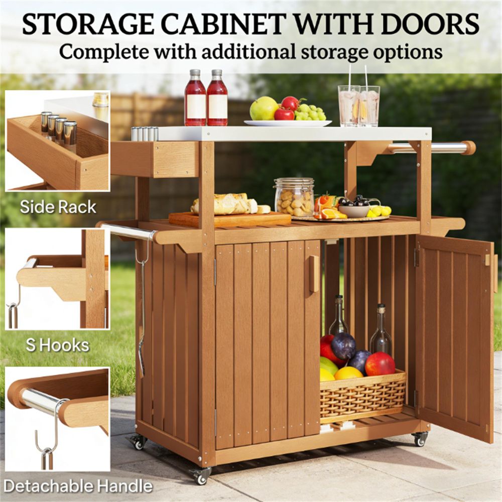 Outdoor bar cart, storage cabinet, shelf, kitchen island, brown