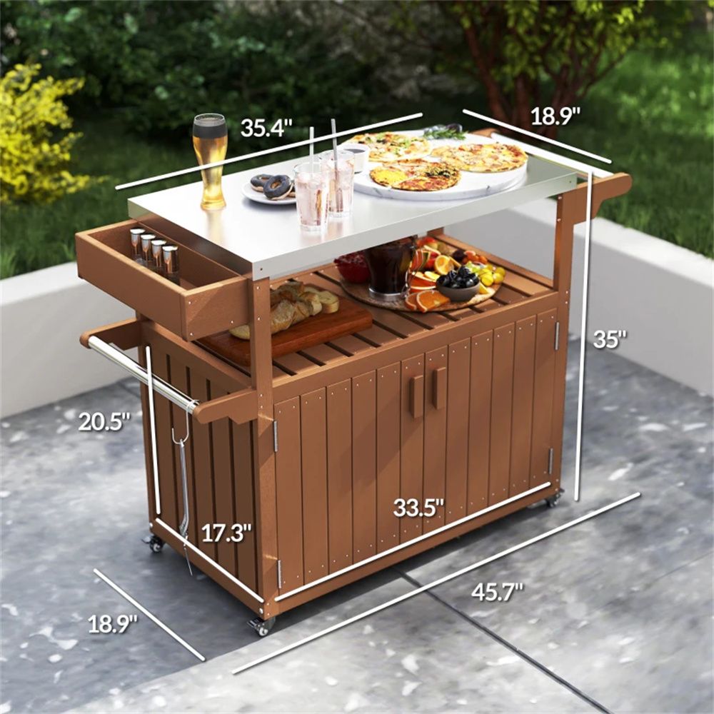 Outdoor bar cart, storage cabinet, shelf, kitchen island, brown