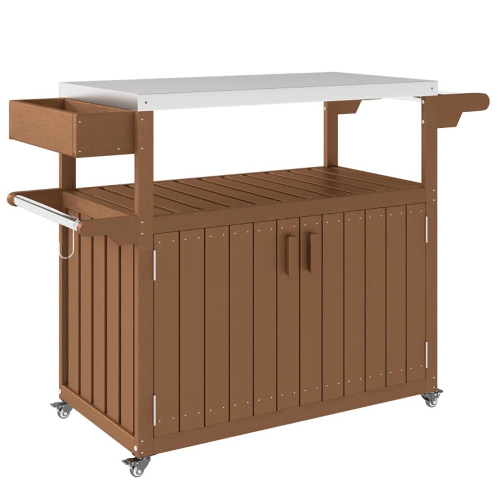 Outdoor bar cart, storage cabinet, shelf, kitchen island, brown
