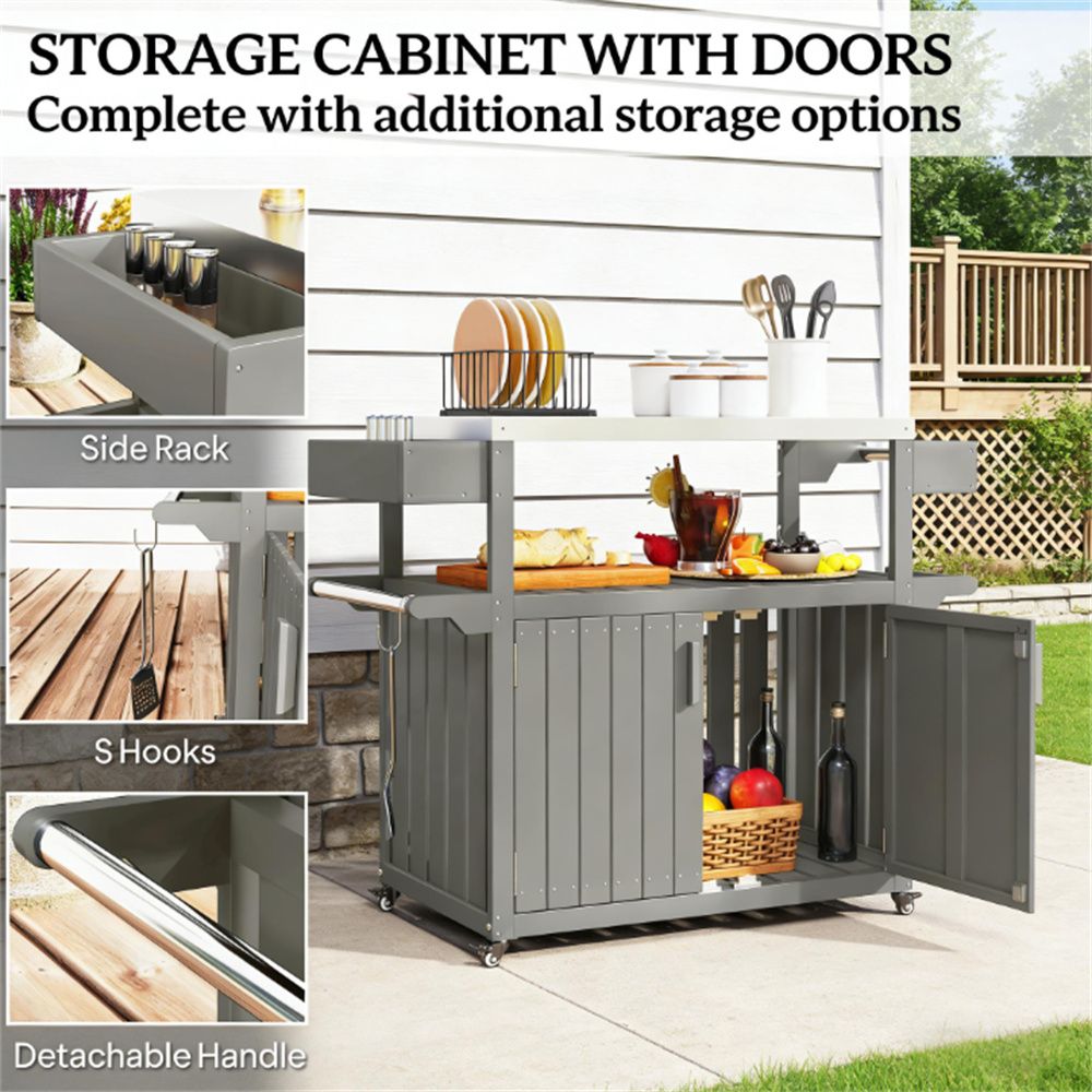 Outdoor bar cart, storage cabinet, shelf, kitchen island, gray