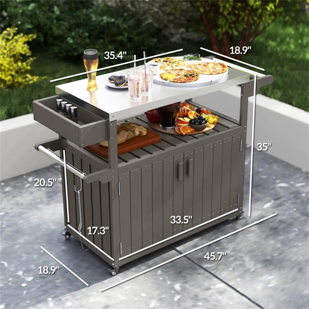 Outdoor bar cart, storage cabinet, shelf, kitchen island, gray