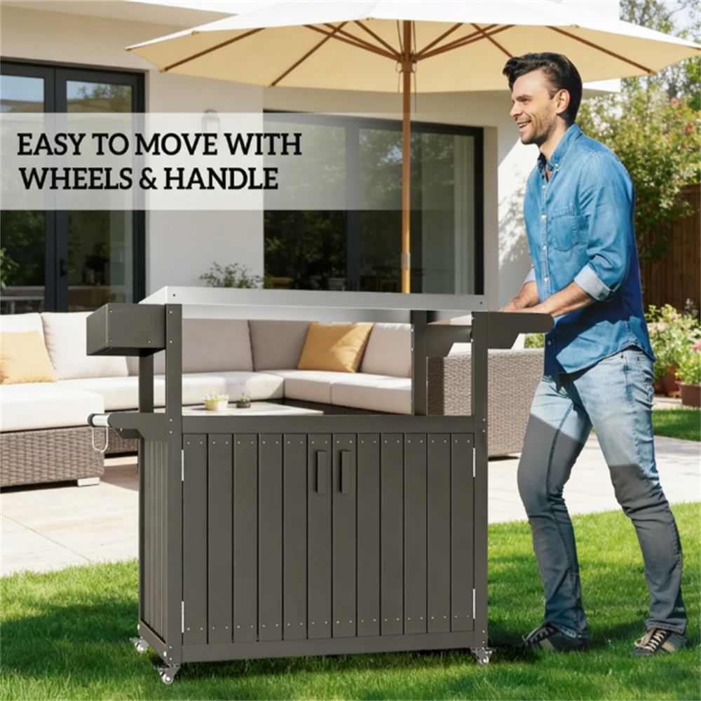 Outdoor bar cart, storage cabinet, shelf, kitchen island, gray
