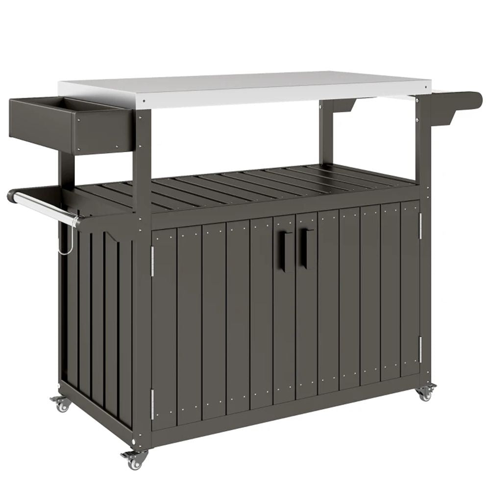 Outdoor bar cart, storage cabinet, shelf, kitchen island, gray