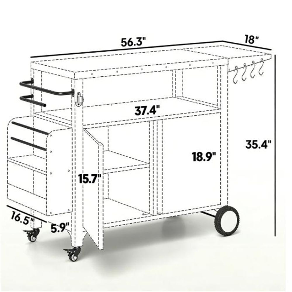 Outdoor barbecue cart, grill, with storage rack