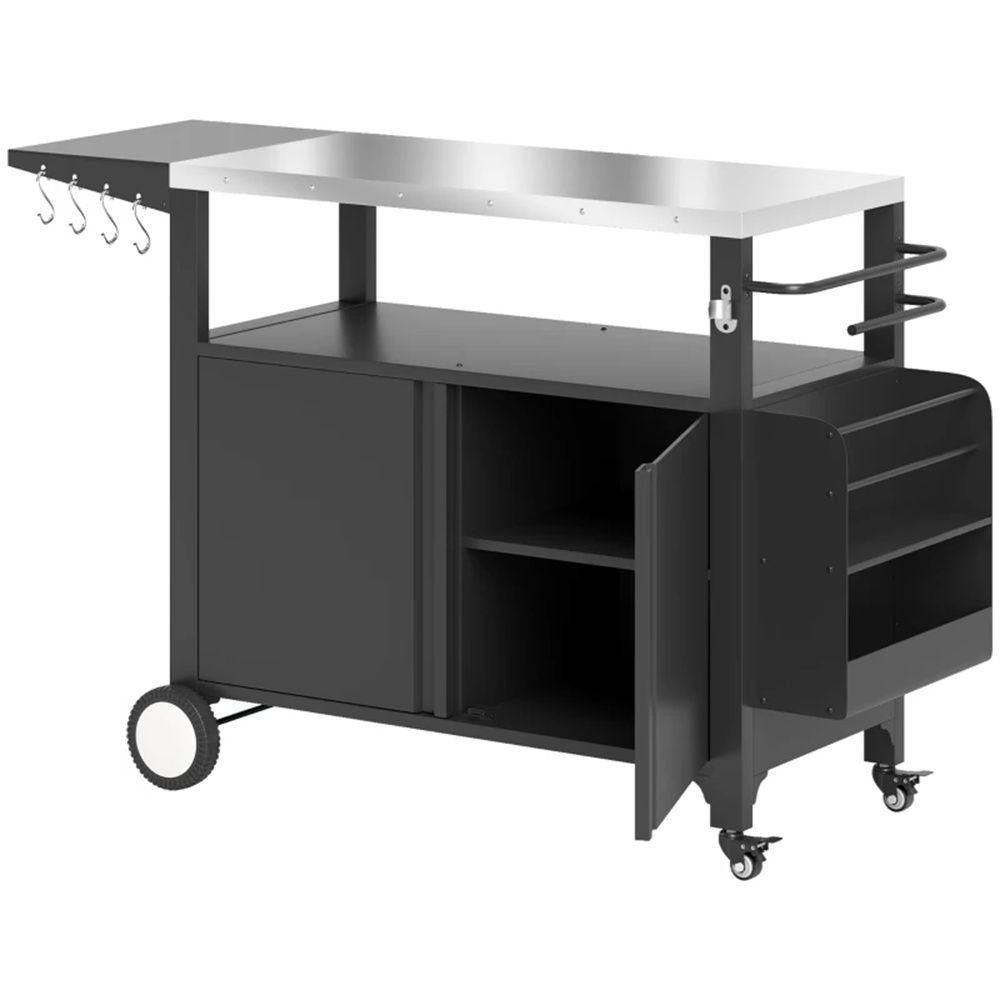 Outdoor barbecue cart, grill, with storage rack