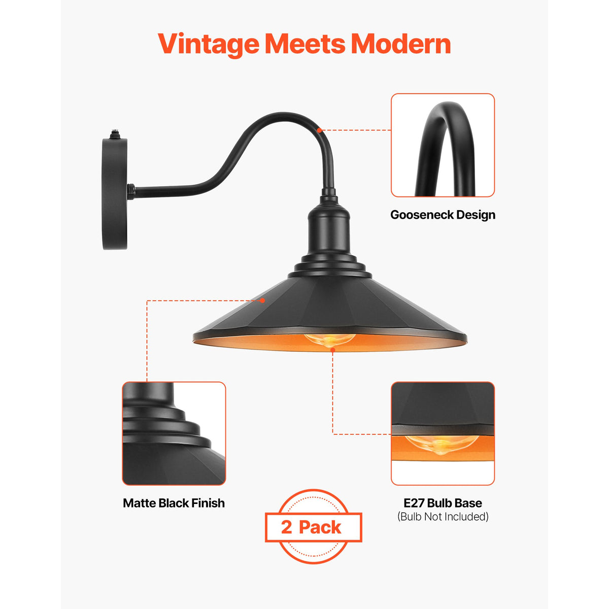 Farmhouse Gooseneck Barn Lights with Dusk-to-Dawn Control