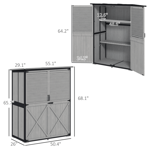 Outdoor Garden Storage Shed with Adjustable Shelves and Shuttered Doors
