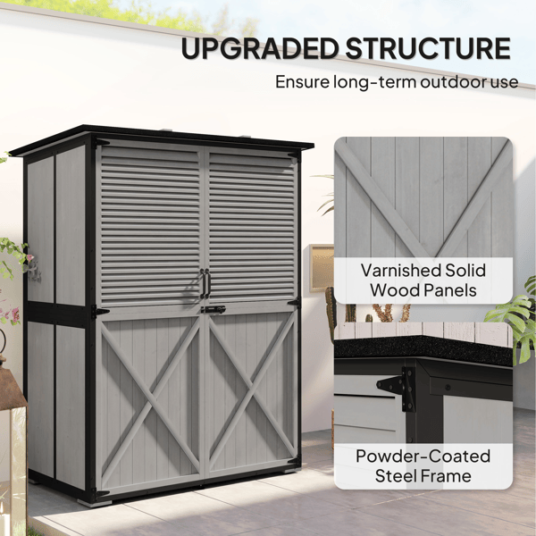 Outdoor Garden Storage Shed with Adjustable Shelves and Shuttered Doors
