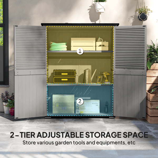 Outdoor Garden Storage Shed with Adjustable Shelves and Shuttered Doors