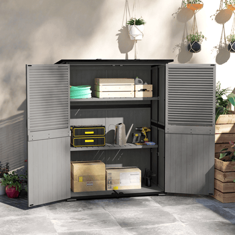 Outdoor Garden Storage Shed with Adjustable Shelves and Shuttered Doors