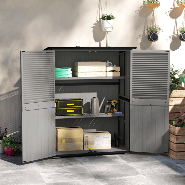 Outdoor Garden Storage Shed with Adjustable Shelves and Shuttered Doors