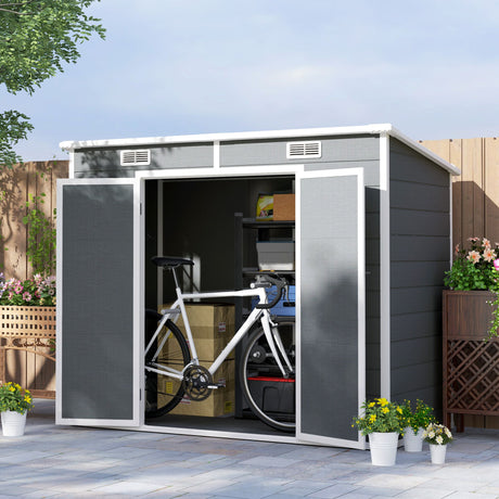 Outdoor Storage Shed with Floor, Vents, and Locking Doors
