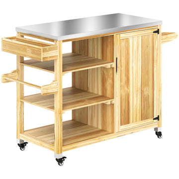 Outdoor Grill Cart with Heat-Resistant Tabletop, Storage Cabinet, and Wheels