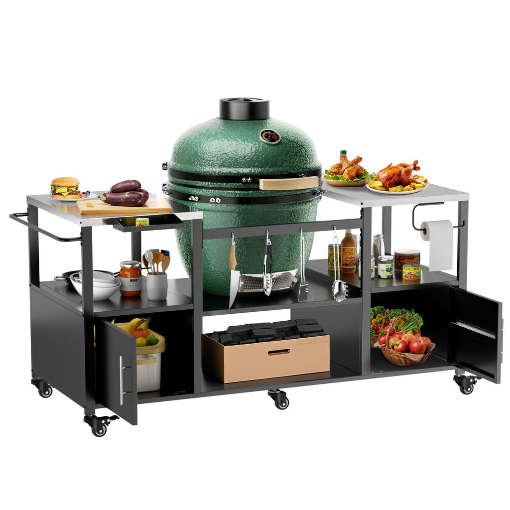 Mobile Grill Table with Enclosed and Open Storage