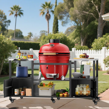 Mobile Grill Table with Enclosed and Open Storage