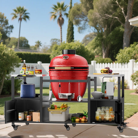 Mobile Grill Table with Enclosed and Open Storage