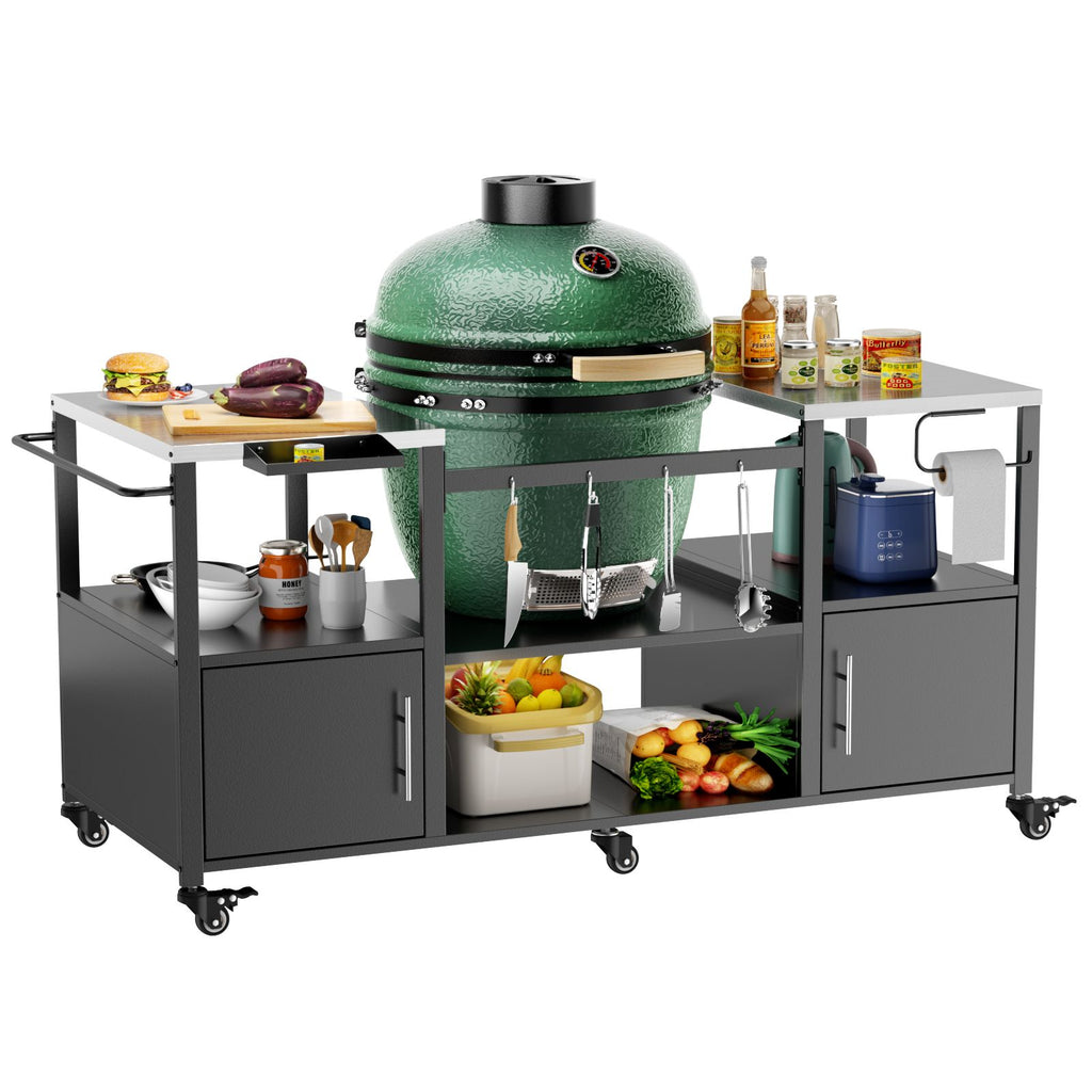 Mobile Grill Table with Enclosed and Open Storage
