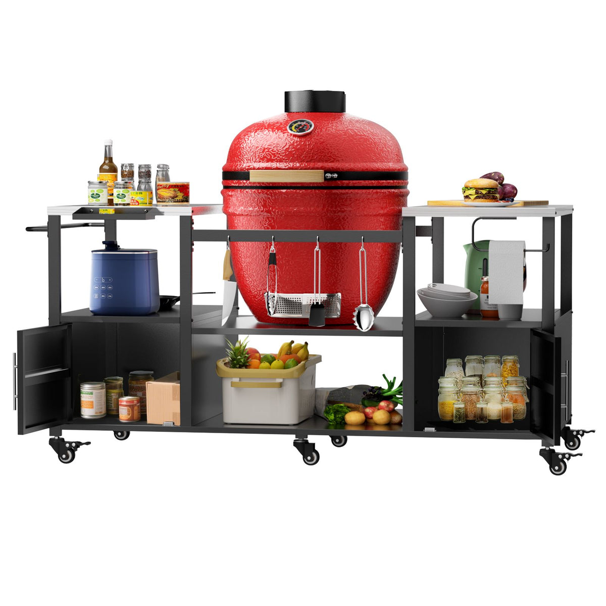 Mobile Grill Table with Enclosed and Open Storage