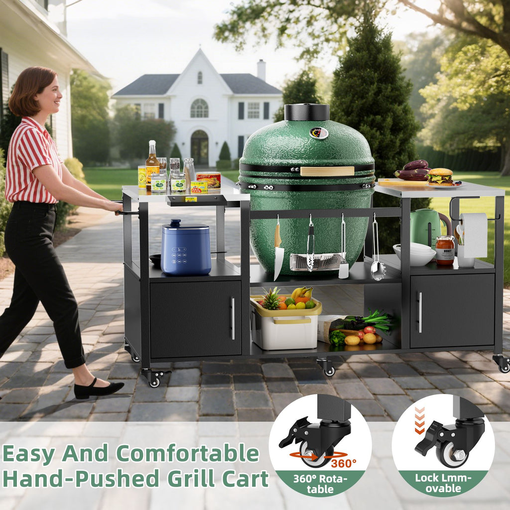 Mobile Grill Table with Enclosed and Open Storage