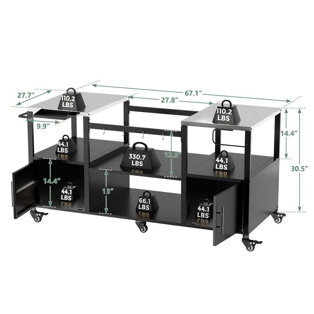 Mobile Grill Table with Enclosed and Open Storage