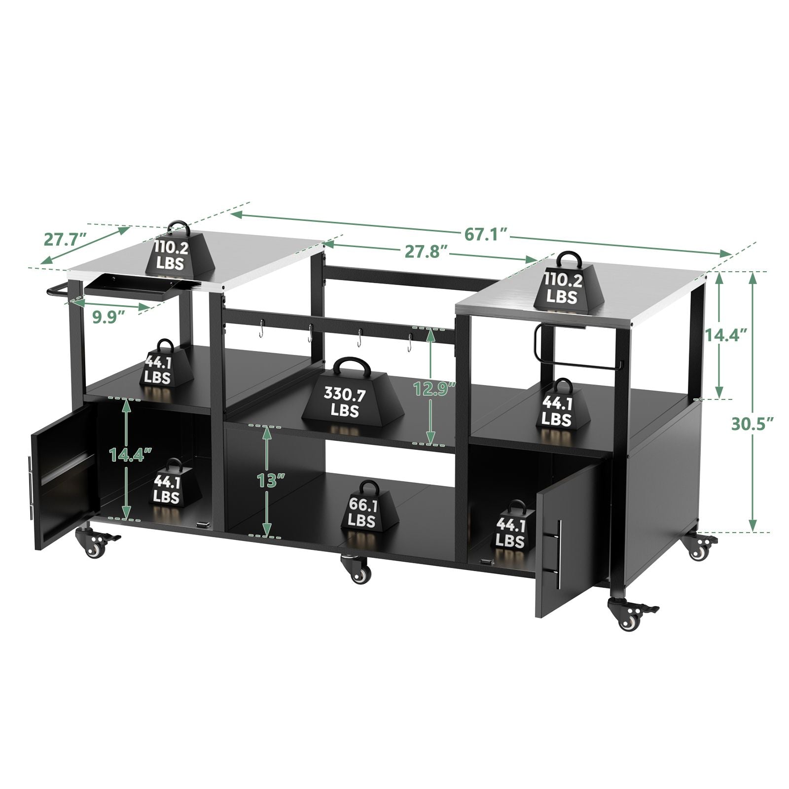 Mobile Grill Table with Enclosed and Open Storage