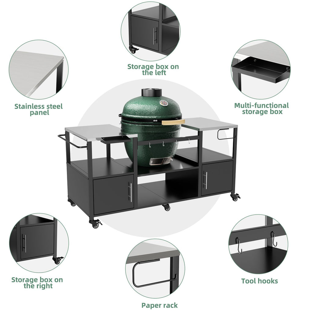 Mobile Grill Table with Enclosed and Open Storage