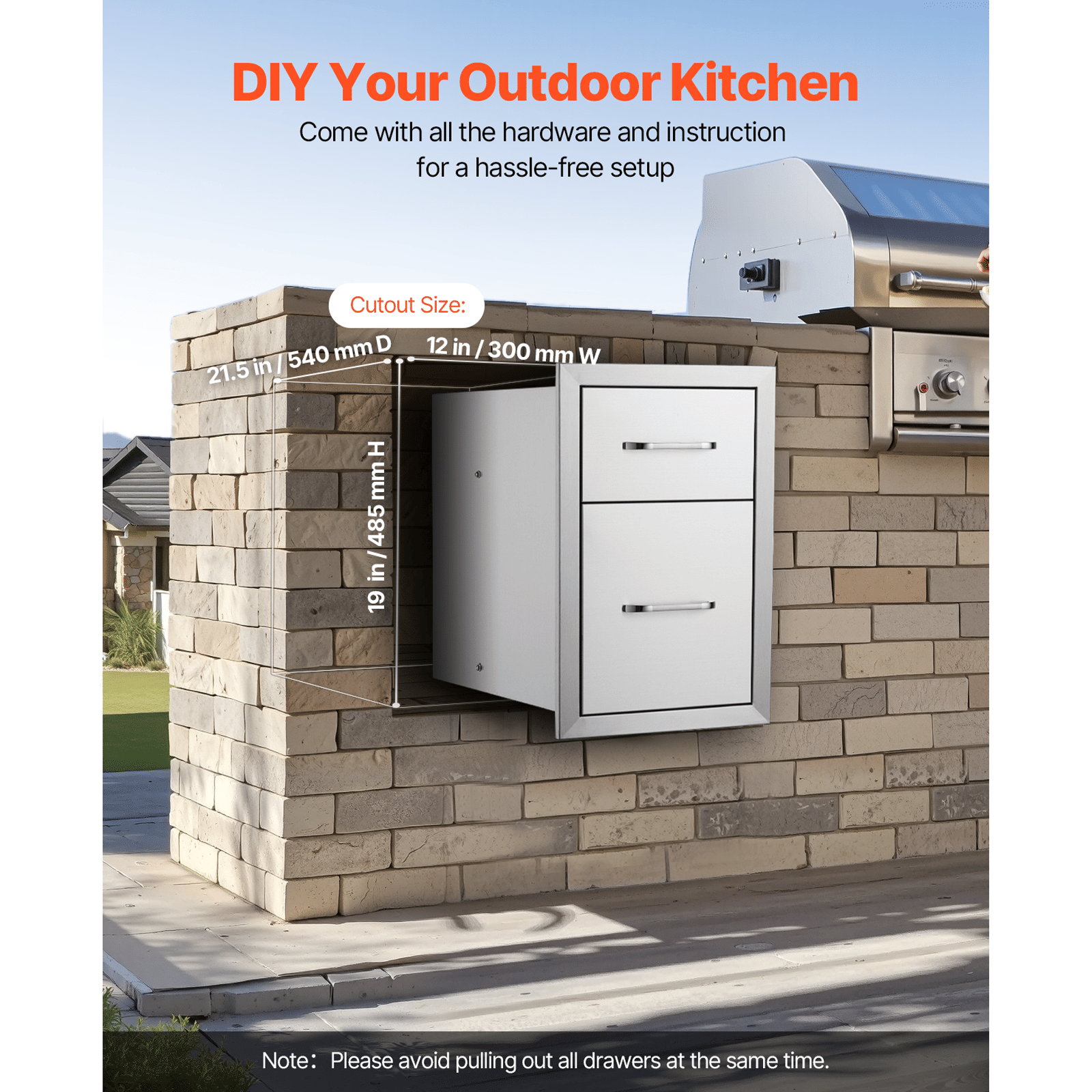 Two-Tier Outdoor Kitchen Drawers for BBQ Islands