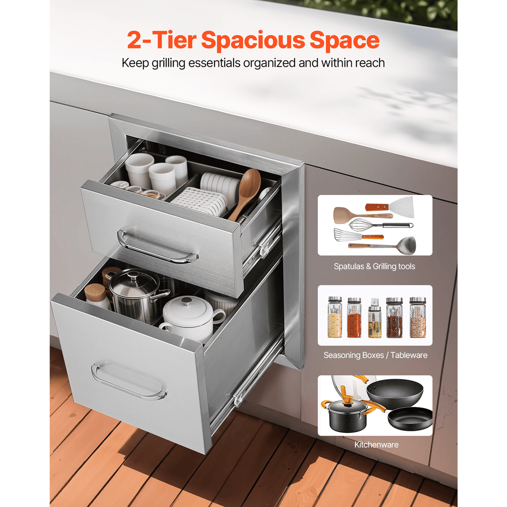 Two-Tier Outdoor Kitchen Drawers for BBQ Islands