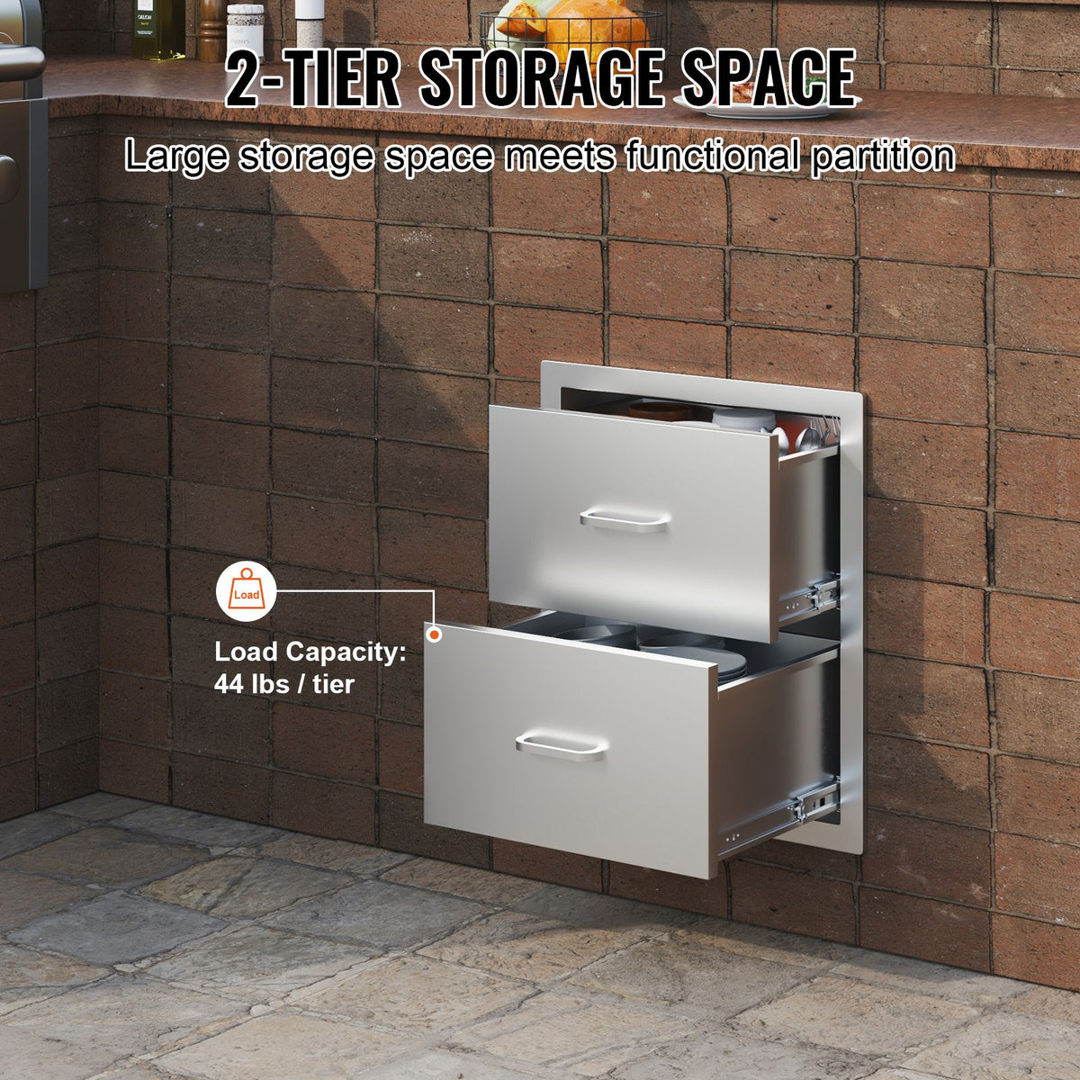 Flush-Mount Double Drawers for Outdoor Kitchens