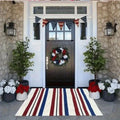 Hand-Woven Cotton Striped Outdoor Mat with Festive Red White Blue Design - 24in*16in
