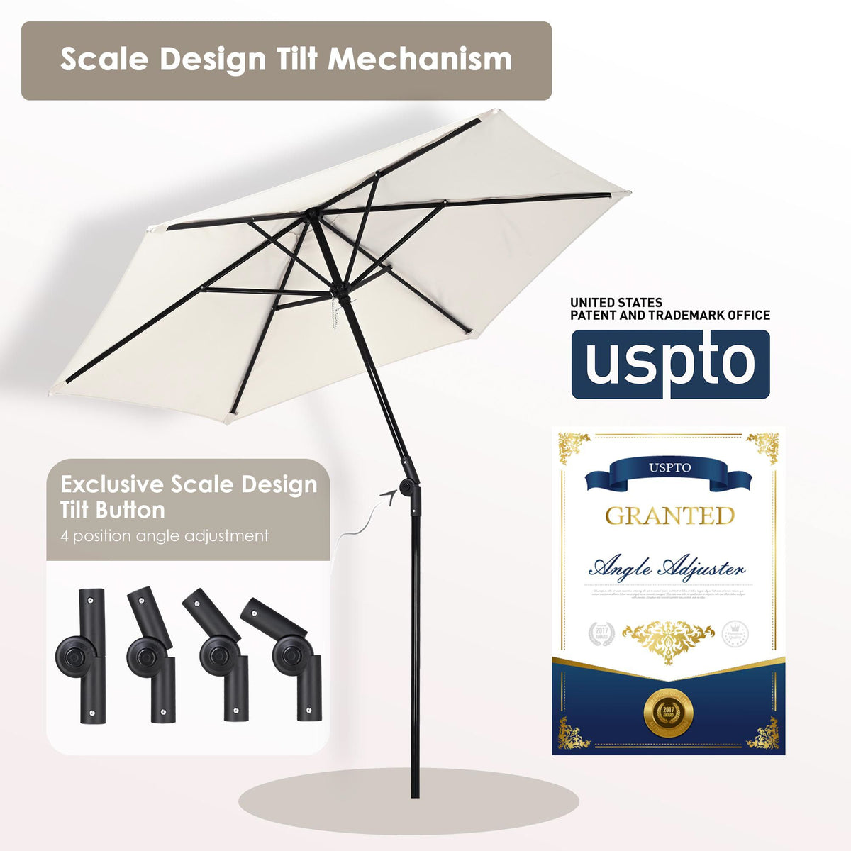 Ivory Tilt Patio Umbrella with Vented Canopy