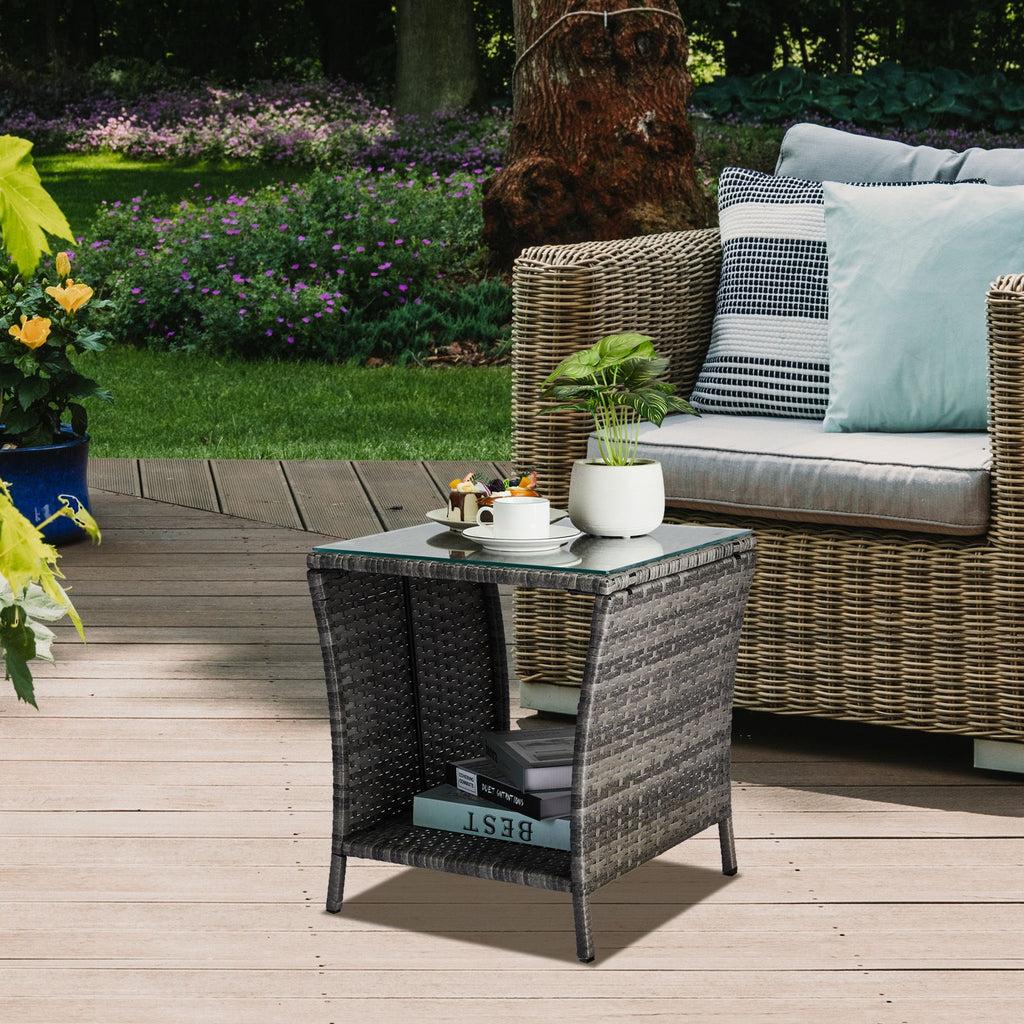 Square Patio Side Table with Lower Shelf