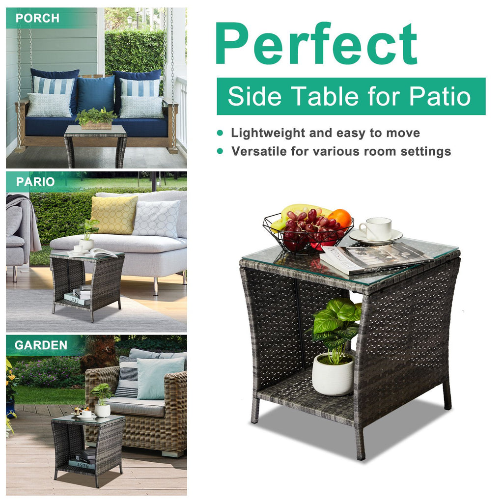 Square Patio Side Table with Lower Shelf