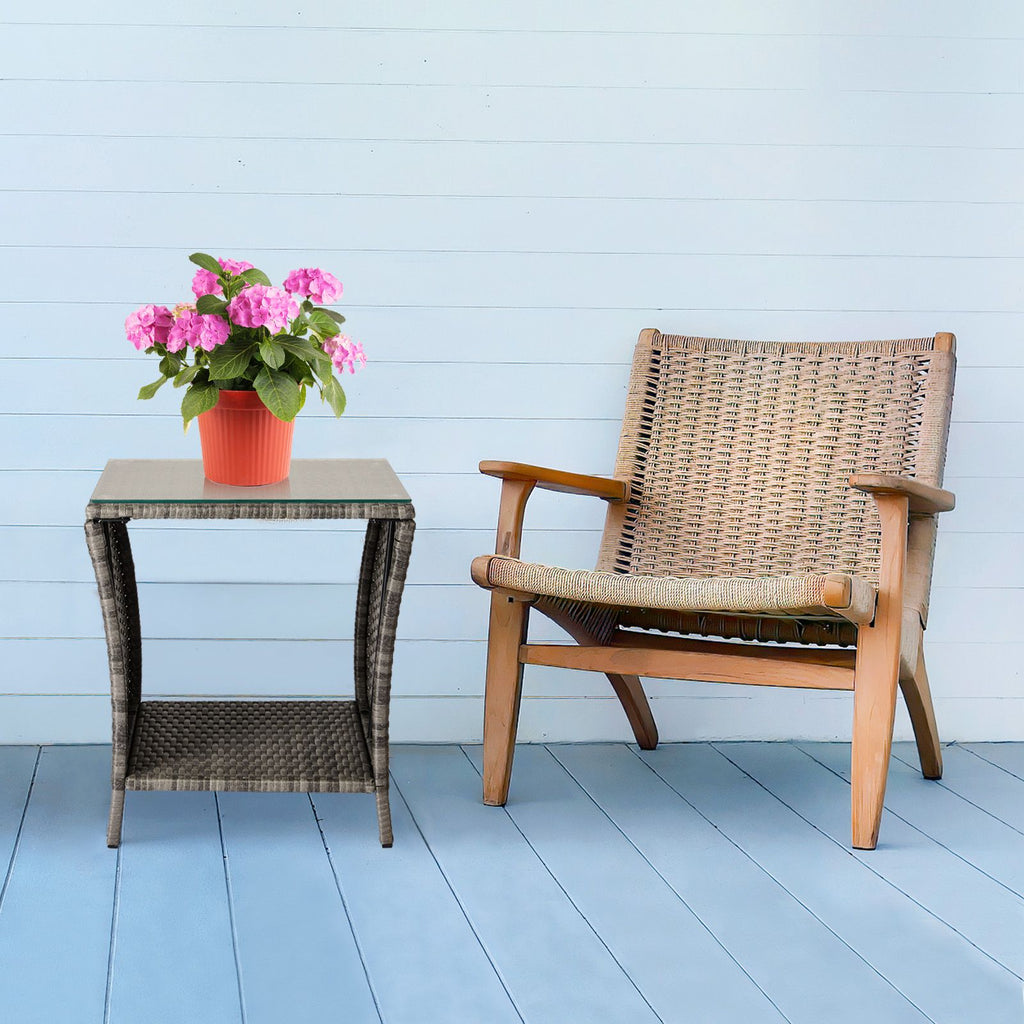 Square Patio Side Table with Lower Shelf
