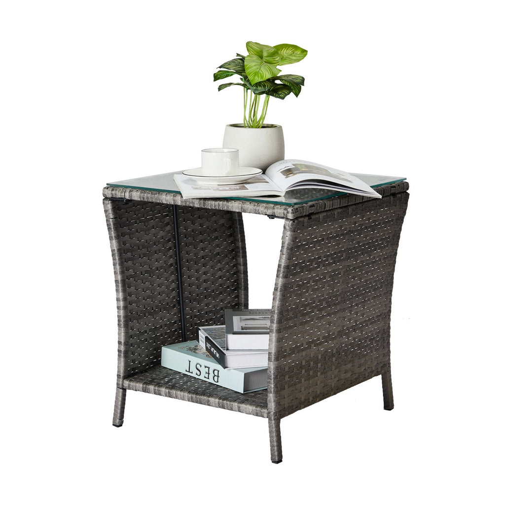 Square Patio Side Table with Lower Shelf