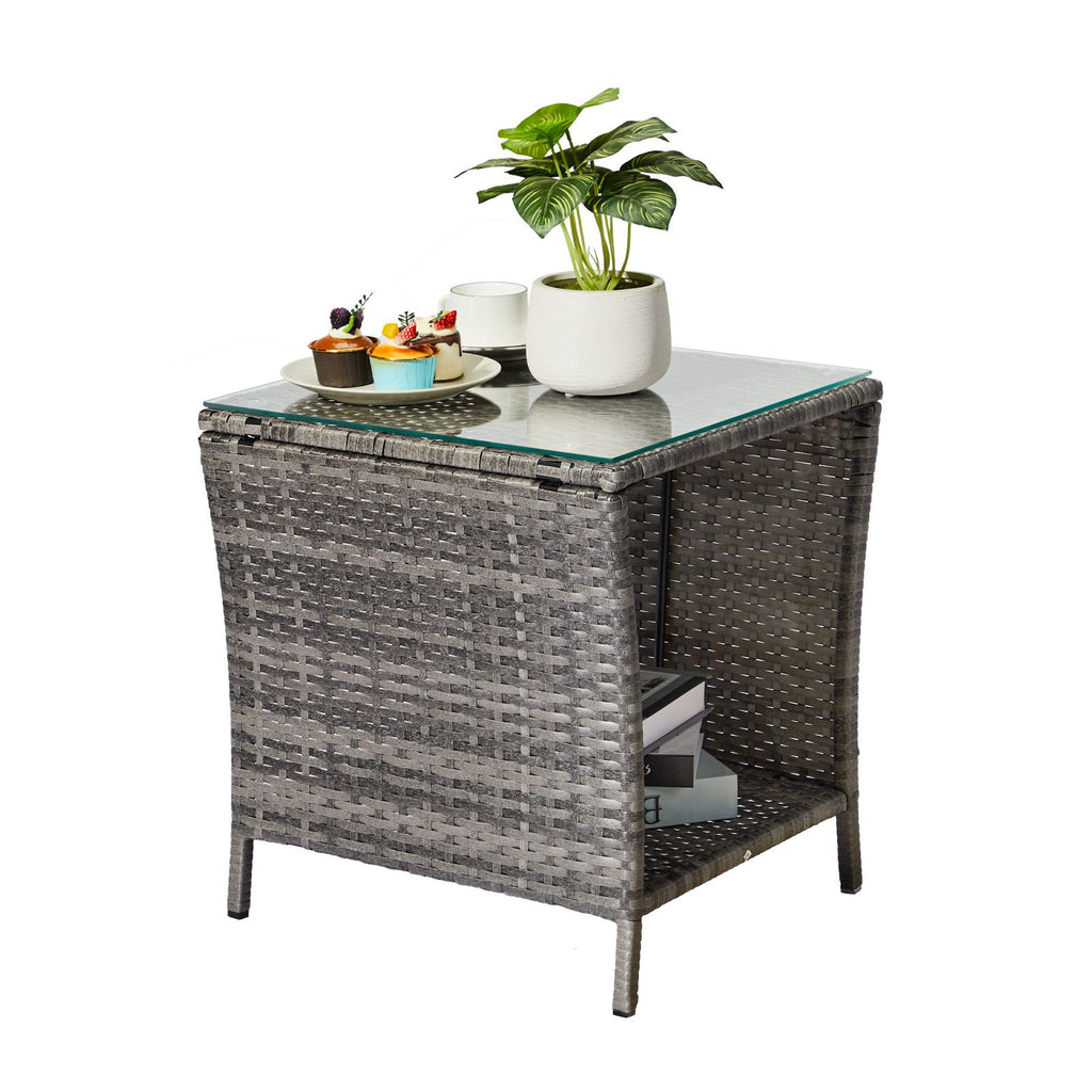 Square Patio Side Table with Lower Shelf