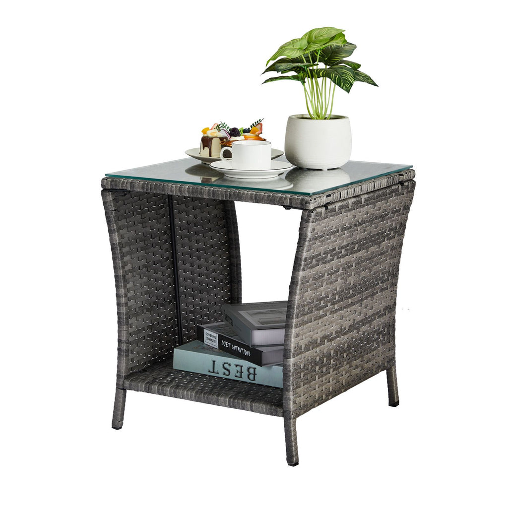 Square Patio Side Table with Lower Shelf