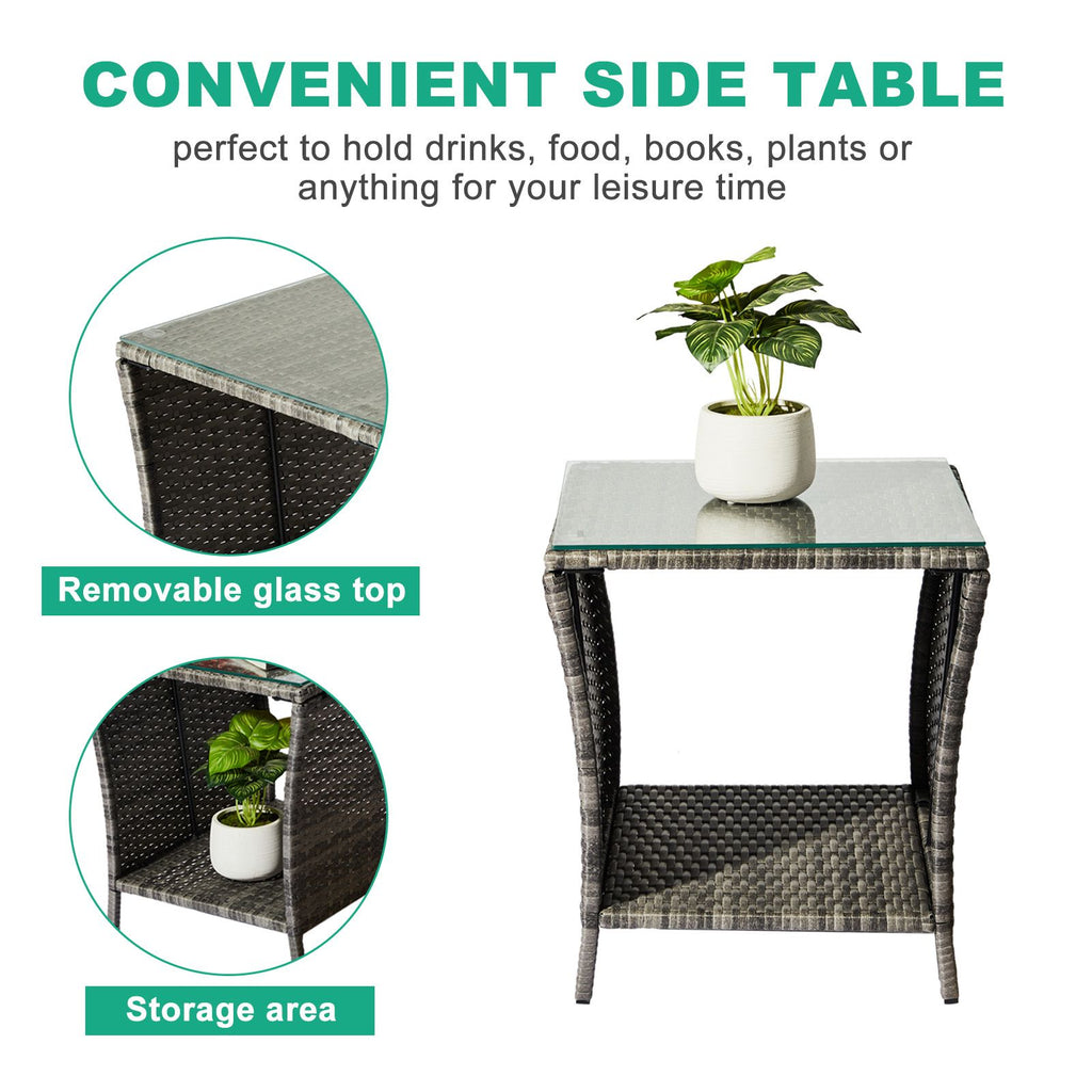 Square Patio Side Table with Lower Shelf