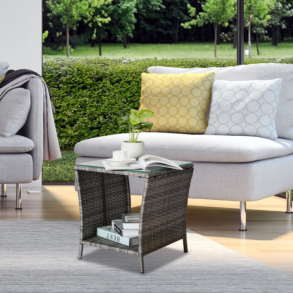 Square Patio Side Table with Lower Shelf