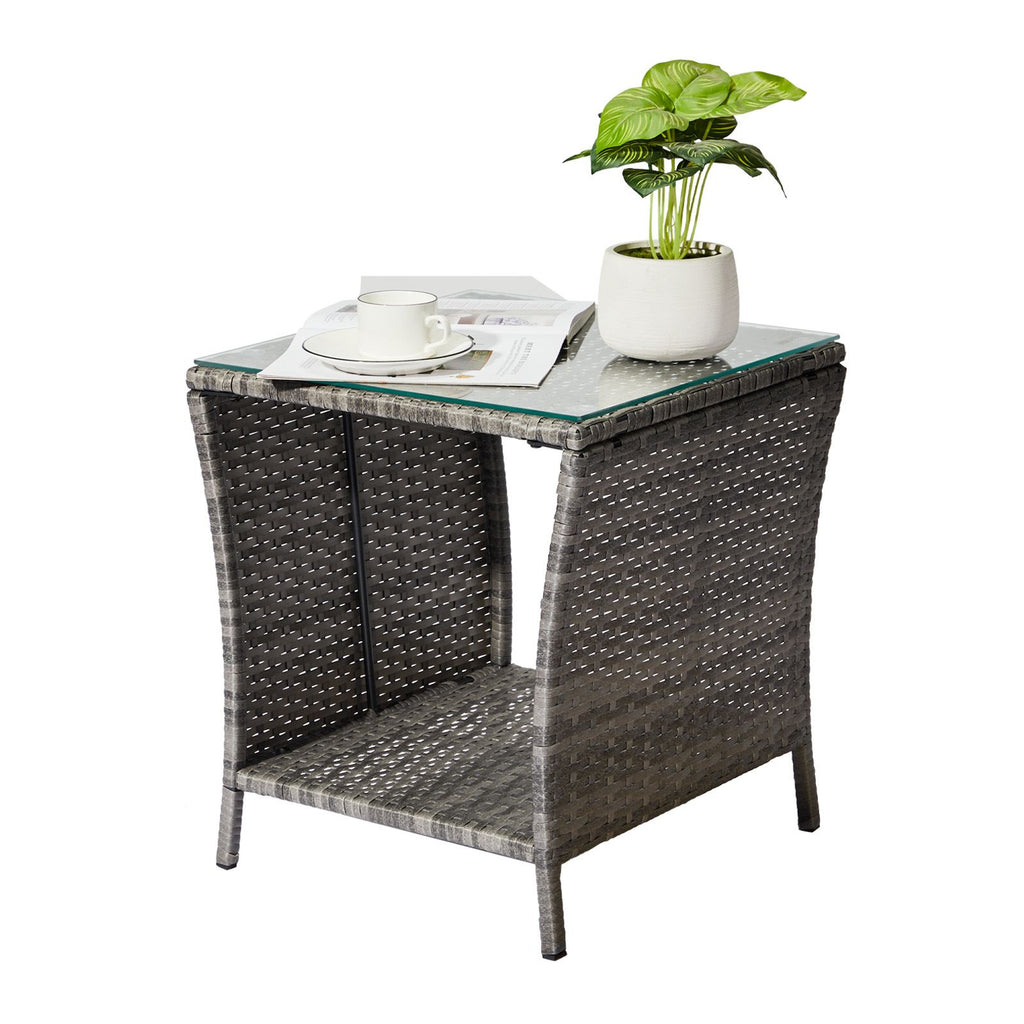 Square Patio Side Table with Lower Shelf