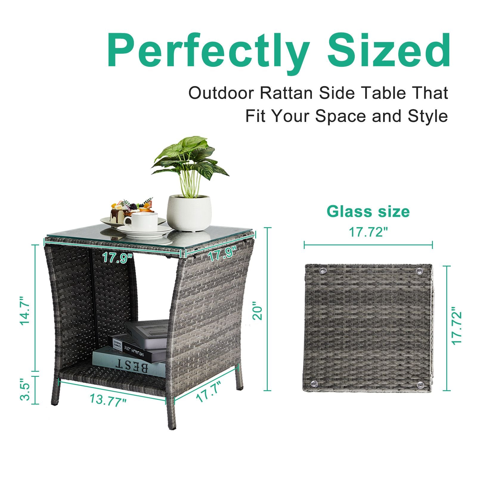 Square Patio Side Table with Lower Shelf