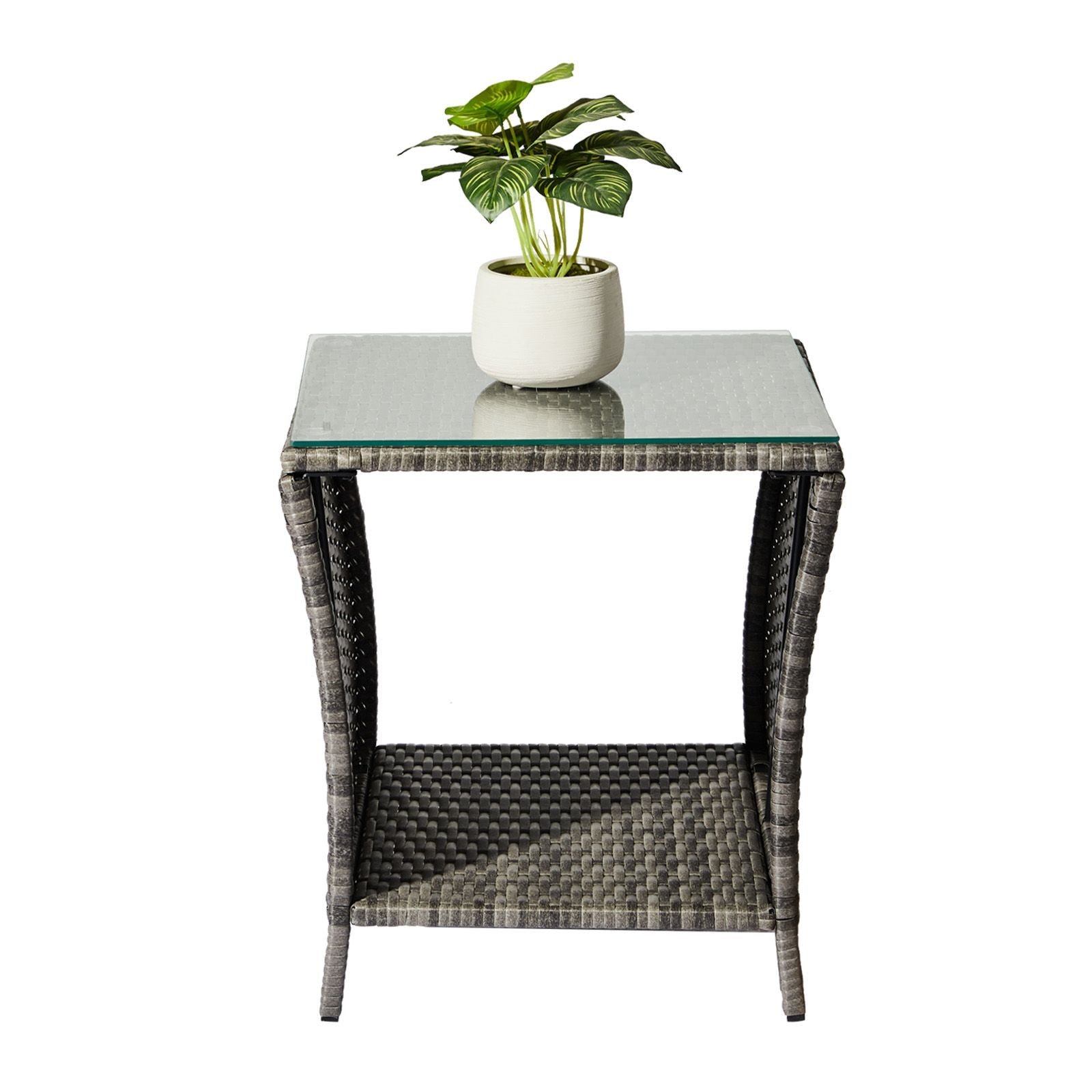 Square Patio Side Table with Lower Shelf