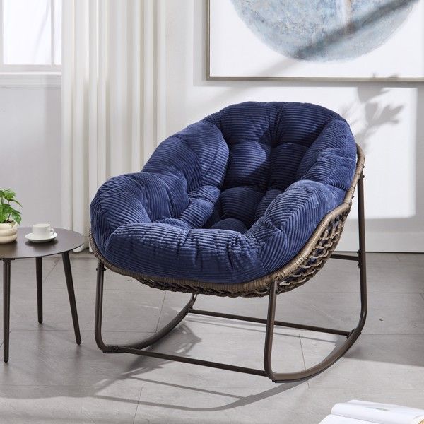 Oversized Outdoor Rocking Chair with Padded Cushion - Navy Blue