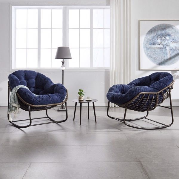 Oversized Outdoor Rocking Chair with Padded Cushion - Navy Blue