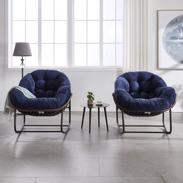 Oversized Outdoor Rocking Chair with Padded Cushion - Navy Blue