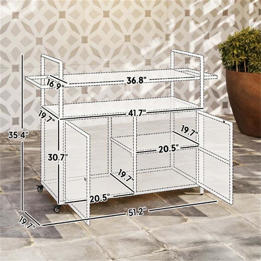 Outdoor Rattan Bar Cart with Cabinet Storage and Towel Rack